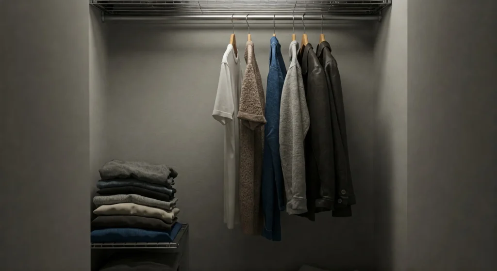 roupas guardadas no armário